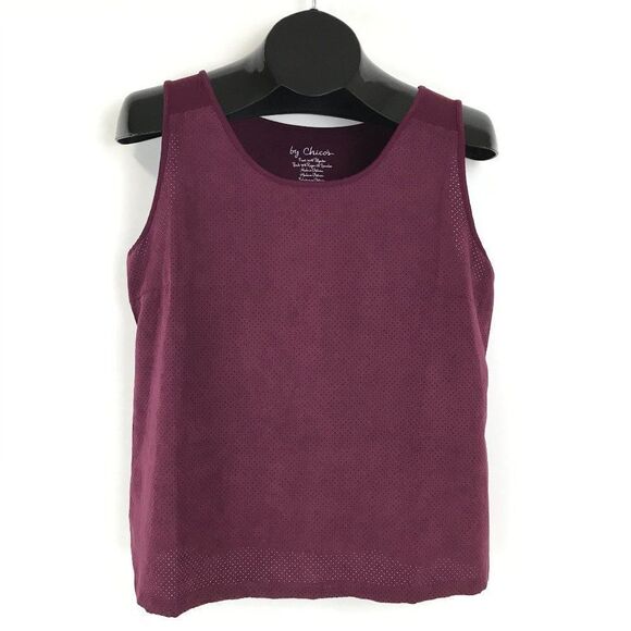 Chico's Mesh Scoop Neck Tank Top Women's Medium Purple Sleeveless Mixed Media - Picture 1 of 10